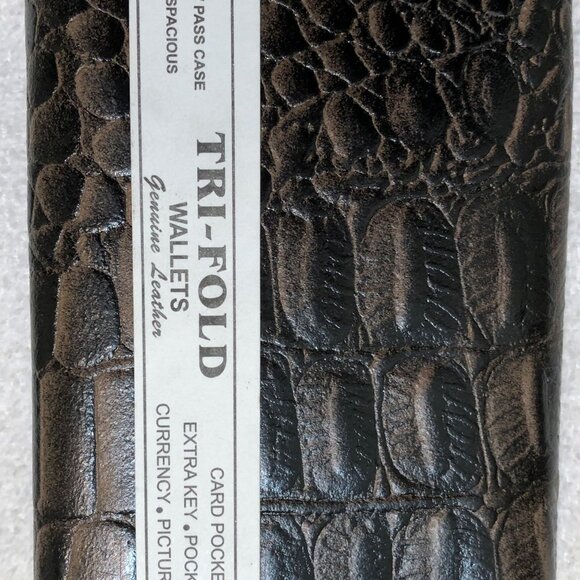 Brazilian Brown Genuine Leather Trifold Wallet Crocodile Skin 💸 - Picture 3 of 5